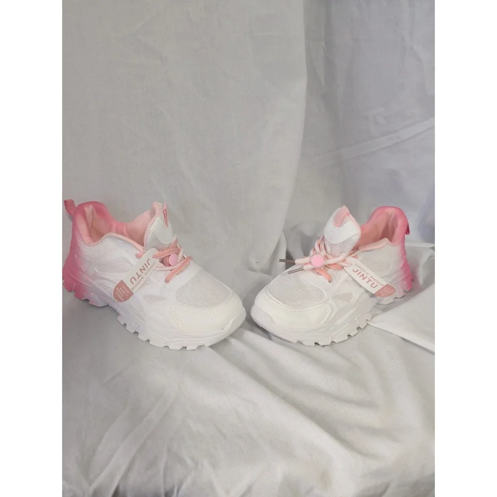 JINTU White Pink Mesh Lace-Up Running Shoes Sneakers Size 37